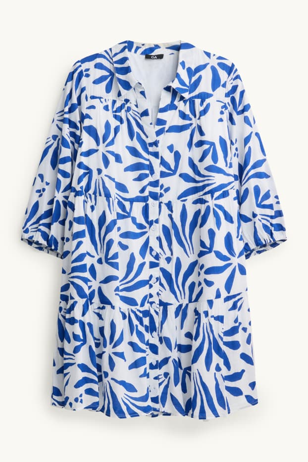 Mujer - Vestido de línea evasé - estampado - blanco / azul