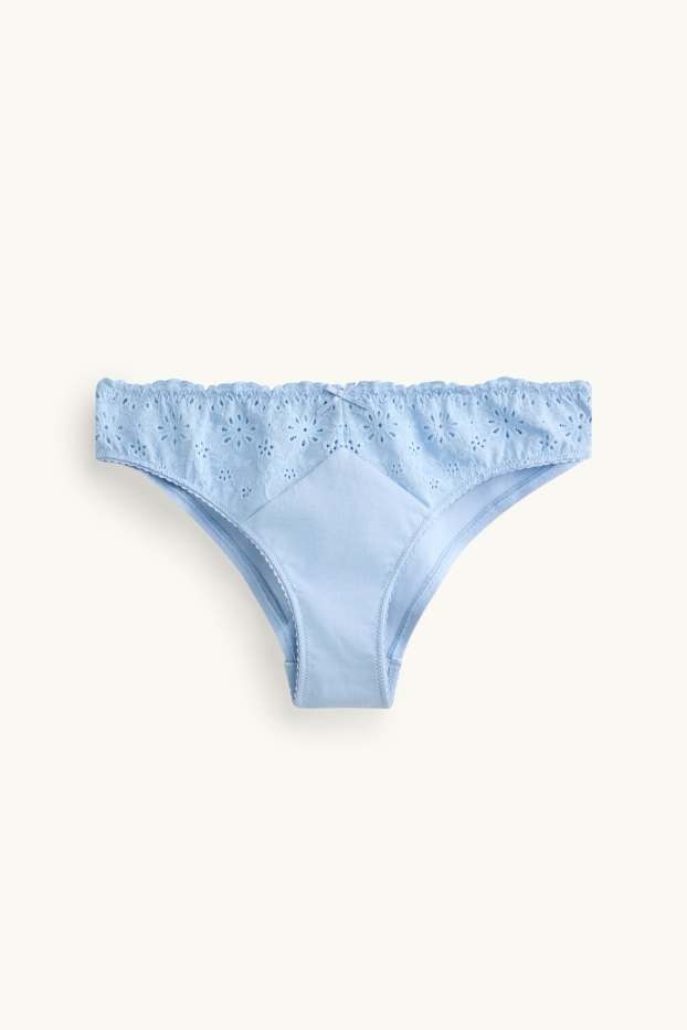 Femei - Chiloți model brazilian - broderie englezească - albastru deschis