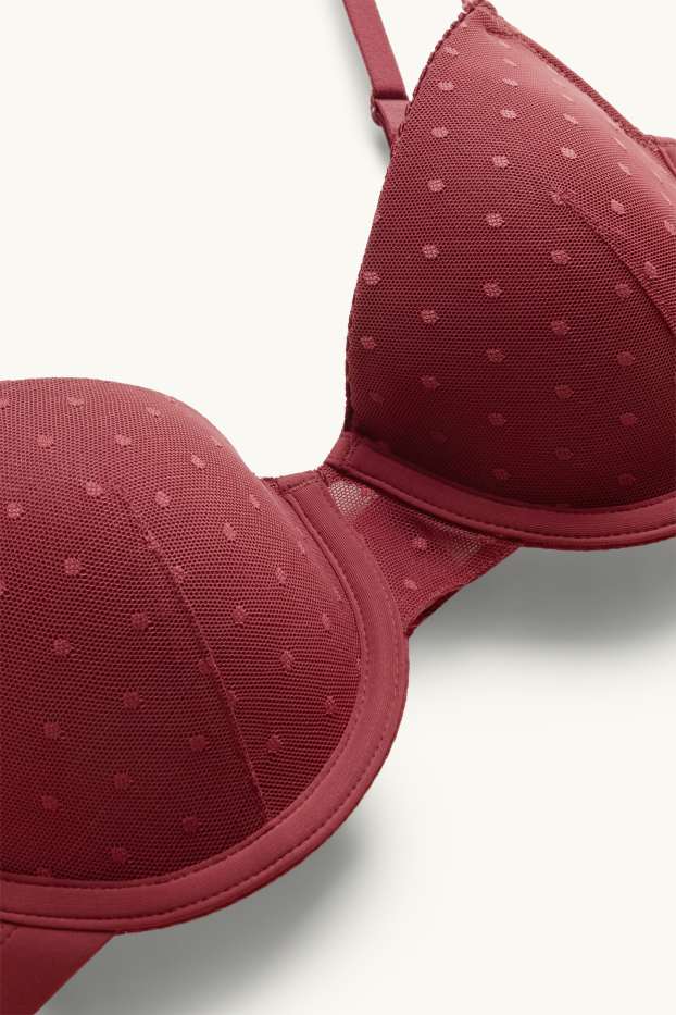 Femmes - Soutien-gorge à armature - DEMI - ampliforme - à pois - rouge