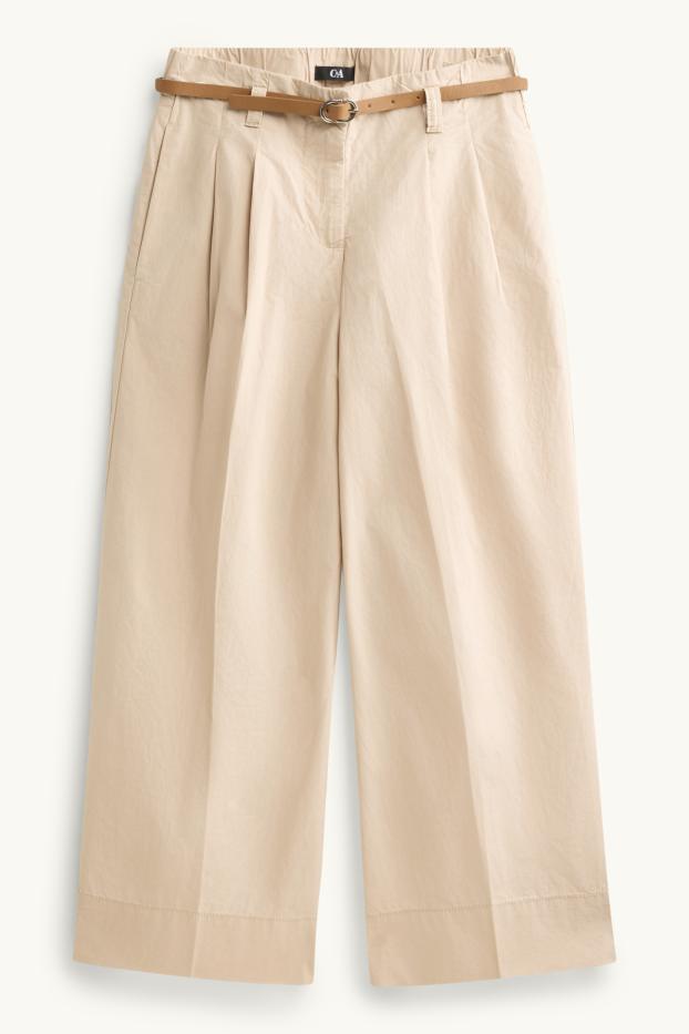 Donna - Pantaloni di stoffa corti con cintura - vita alta - gamba ampia - beige