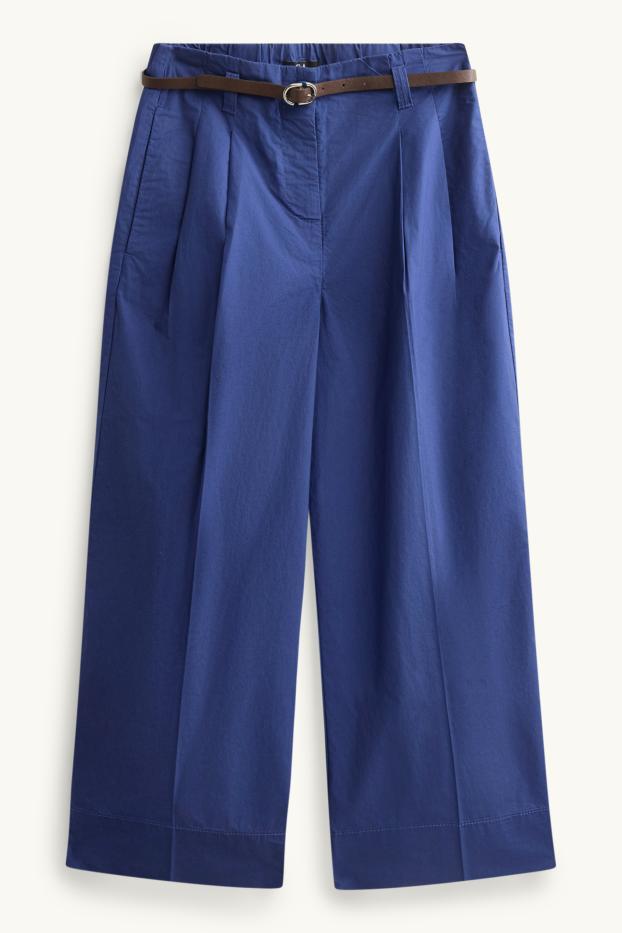 Damen - Crop Stoffhose mit Gürtel - High Waist - Wide Leg - blau