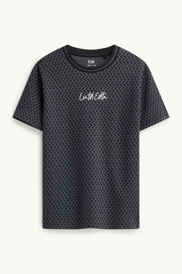 Kinder Buben - Kurzarmshirt - gemustert - schwarz