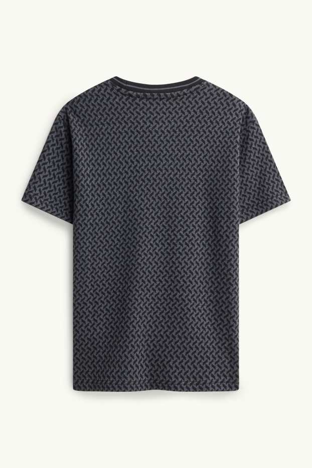 Kinder Buben - Kurzarmshirt - gemustert - schwarz