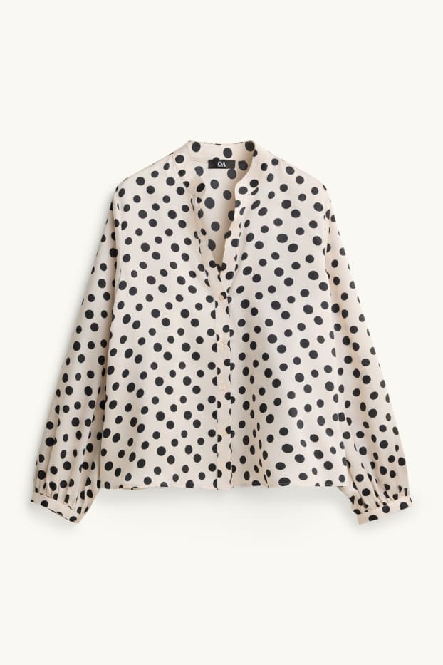 Damen - Bluse mit V-Ausschnitt - gepunktet - weiß / schwarz