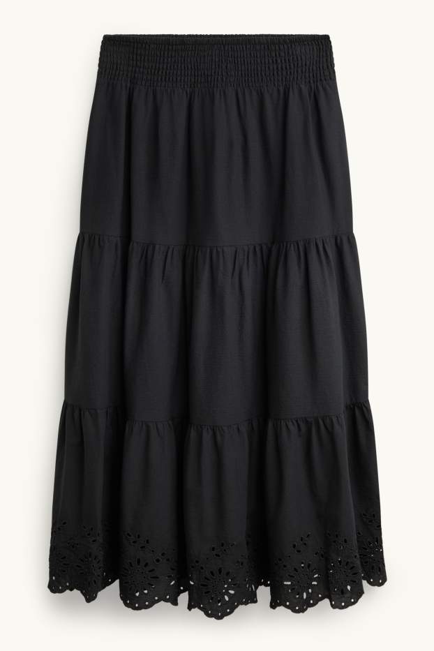Damen - Rock - Broderie Anglaise - schwarz