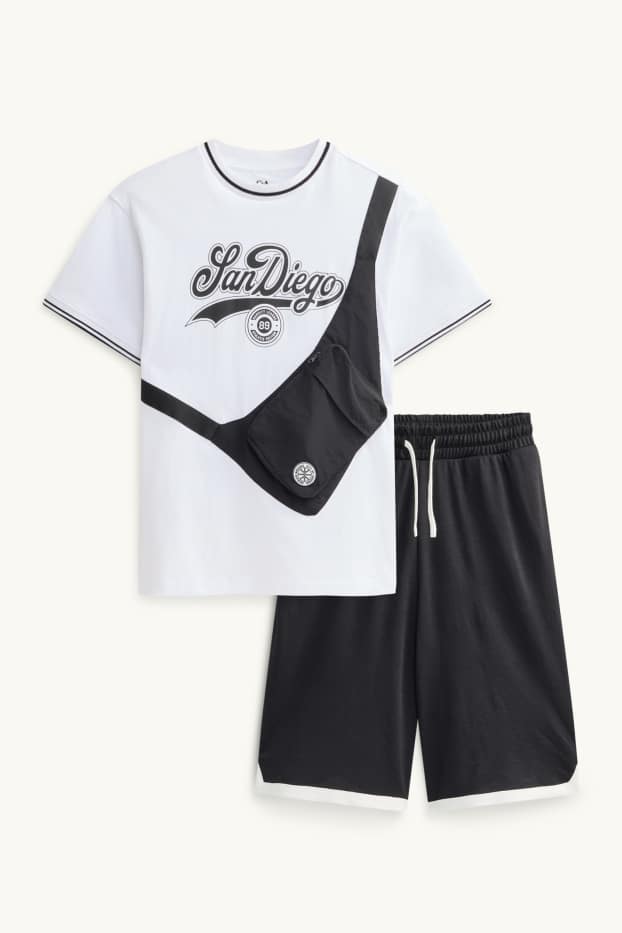 Kinderen: jongens - San Diego - set - T-shirt en short - 2-delig - zwart / wit