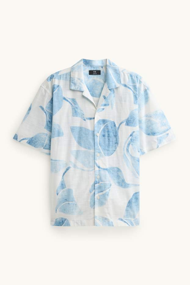 Herren - Hemd - Loose Fit - Reverskragen - gemustert - weiß / hellblau