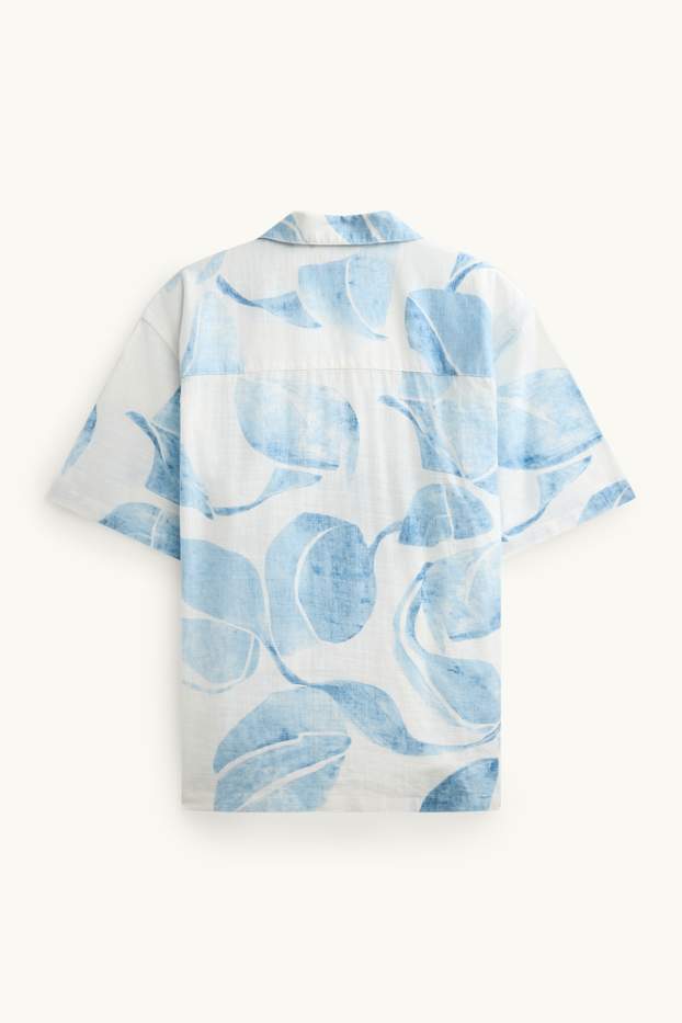 Herren - Hemd - Loose Fit - Reverskragen - gemustert - weiß / hellblau