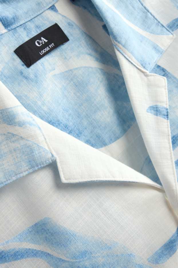 Herren - Hemd - Loose Fit - Reverskragen - gemustert - weiß / hellblau