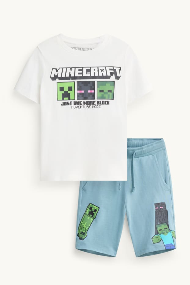 Enfants garçons - Minecraft - ensemble - T-shirt et short - 2 pièces - blanc