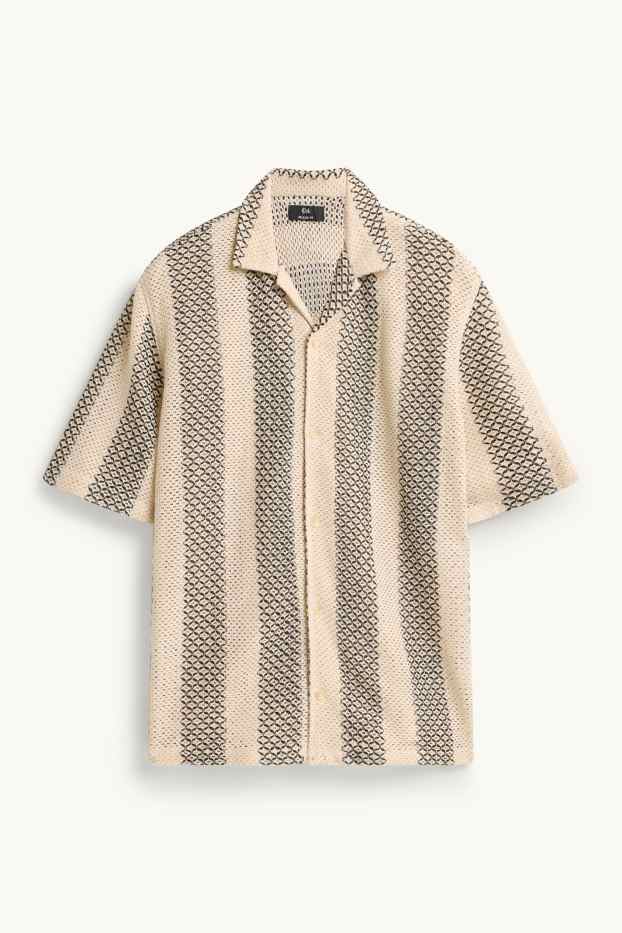 Hommes - Chemise - relaxed fit - col à revers - à rayures - finition texturée - noir / beige