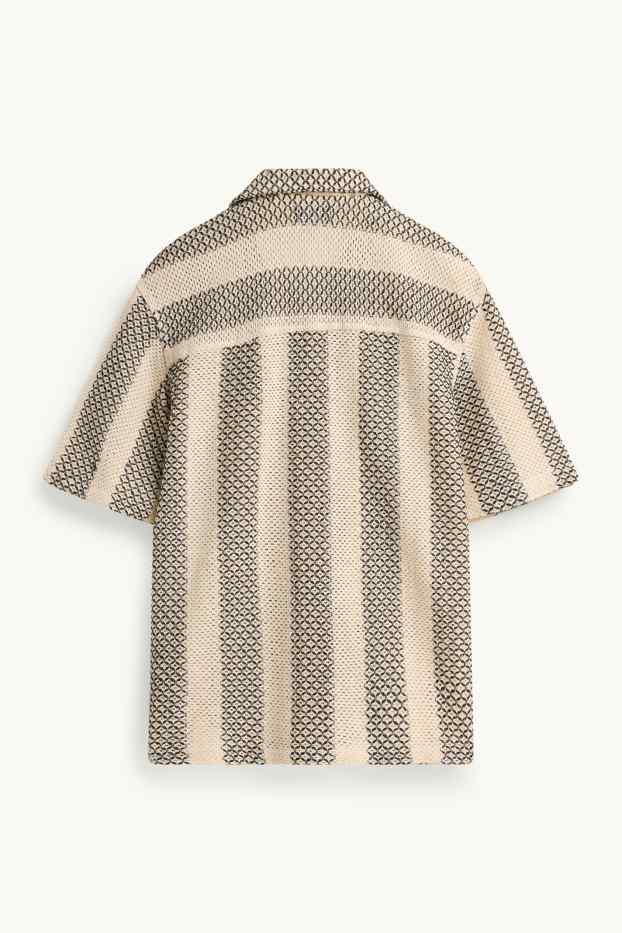 Hommes - Chemise - relaxed fit - col à revers - à rayures - finition texturée - noir / beige