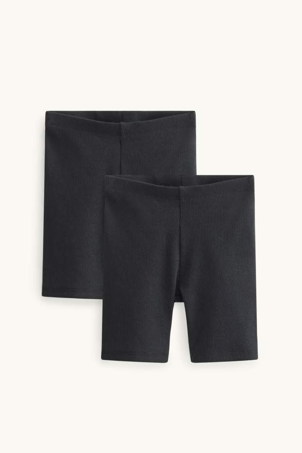 Kinderen: meisjes - Set van 2 - fietsbroek - ribstof - zwart