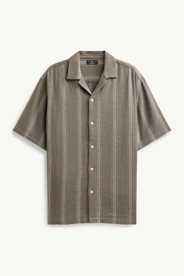 Men - Shirt - regular fit - lapel collar - striped - textured - khaki