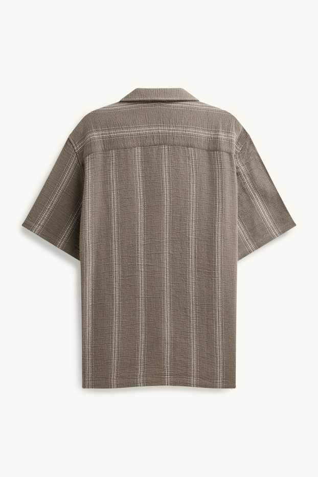 Men - Shirt - regular fit - lapel collar - striped - textured - khaki