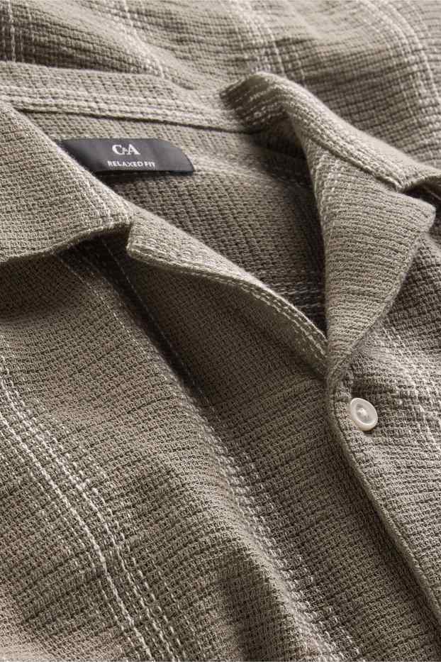 Men - Shirt - regular fit - lapel collar - striped - textured - khaki