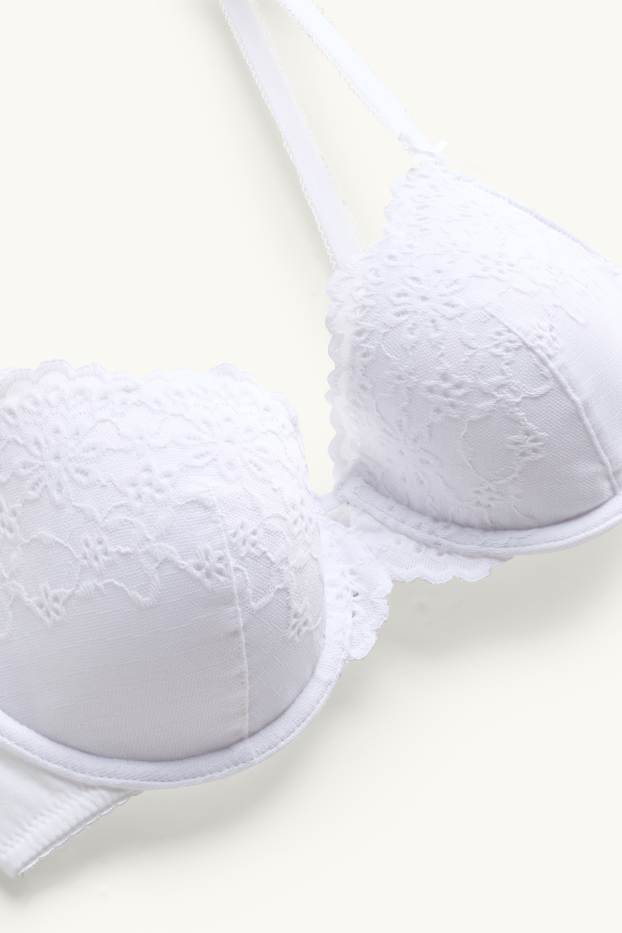 Women - Underwire bra - DEMI - padded - broderie anglaise - white
