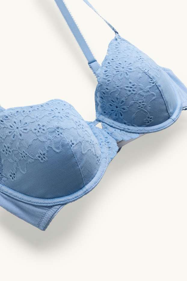 Mujer - Sujetador con aros - DEMI - con relleno - bordado inglés - azul claro