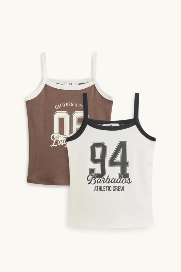 Děti - dívky - Multipack 2 ks - Los Angeles a Barbados - top - hnědá