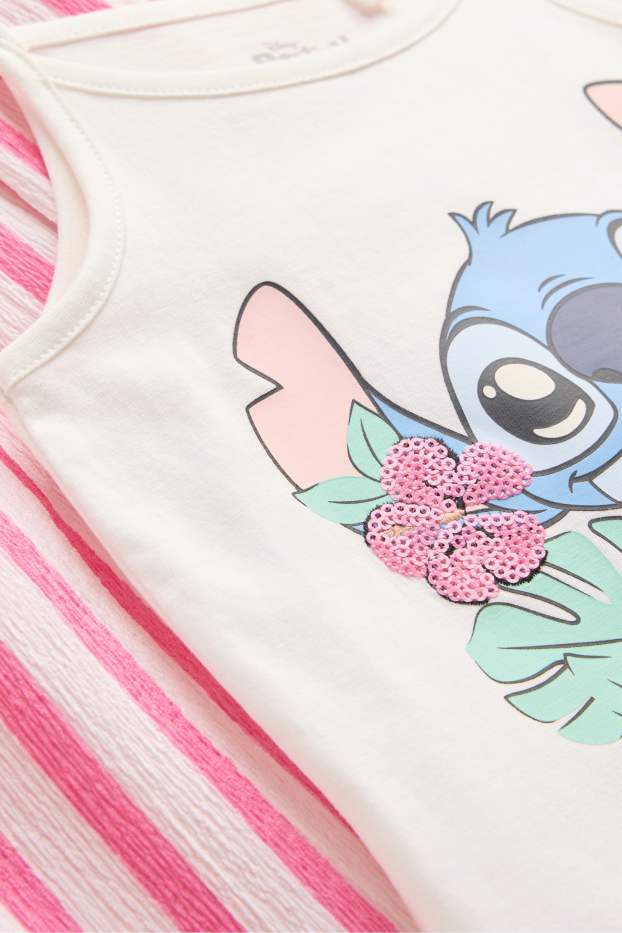 Kinder Mädchen - Lilo & Stitch - Set - Top und Hose - gestreift - weiss / pink
