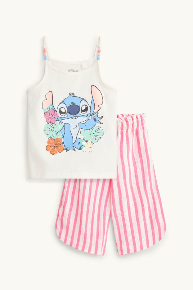 Kinder Mädchen - Lilo & Stitch - Set - Top und Hose - gestreift - weiss / pink