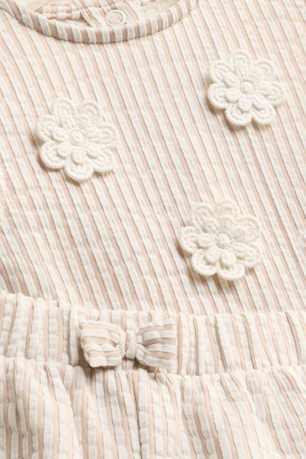 Bebeluși - fete - Floricele - compleu bebeluși - 2 piese - cu dungi - bej