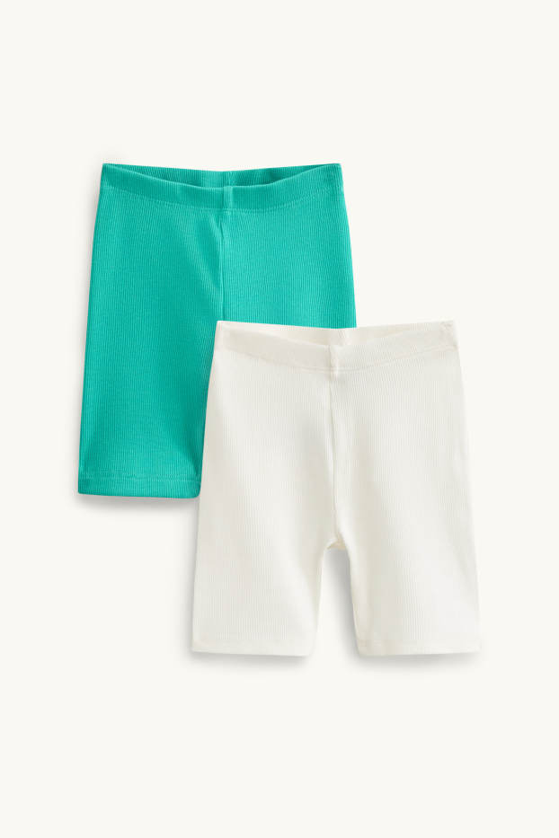Kinder Mädchen - Multipack 2er - Radlerhose - gerippt - weiss / türkis