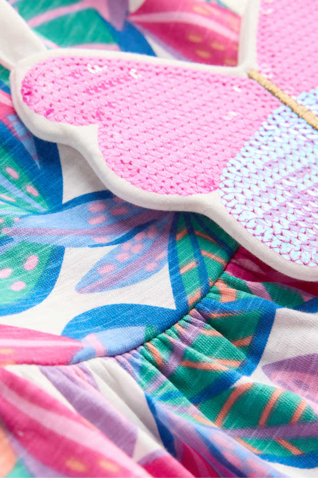 Kinderen: meisjes - Bloem - set - jurk en tasje - 2-delig - fuchsiarood