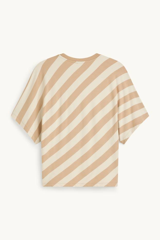 Dames - T-shirt - regular fit - gestreept - lichtbruin