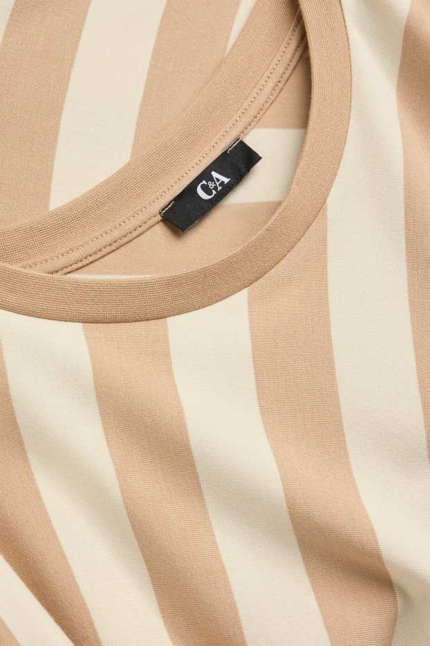 Dames - T-shirt - regular fit - gestreept - lichtbruin