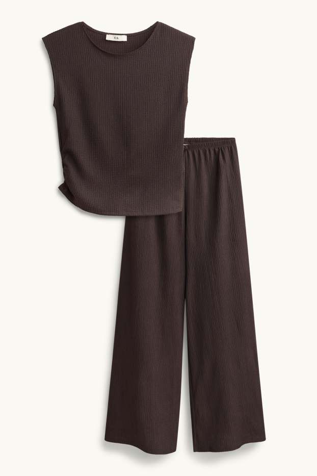 Enfants filles - Ensemble - haut et pantalon en jersey - 2 pièces - finition texturée - marron foncé