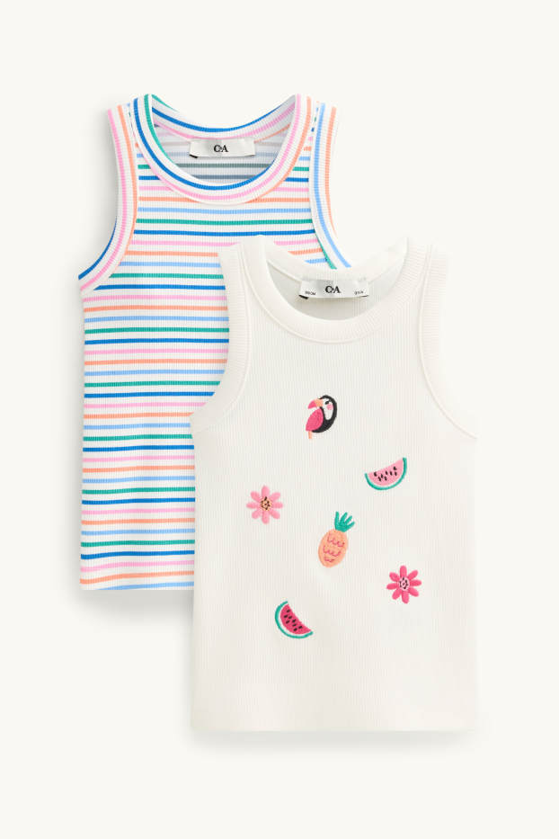 Copii - Fete - Multipack 2 buc. - motive tropicale - top - reiat - alb / roz