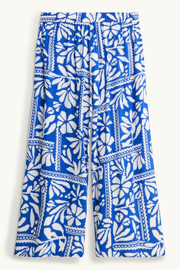 Damen - Stoffhose - High Waist - Palazzo - gemustert - blau / weiss