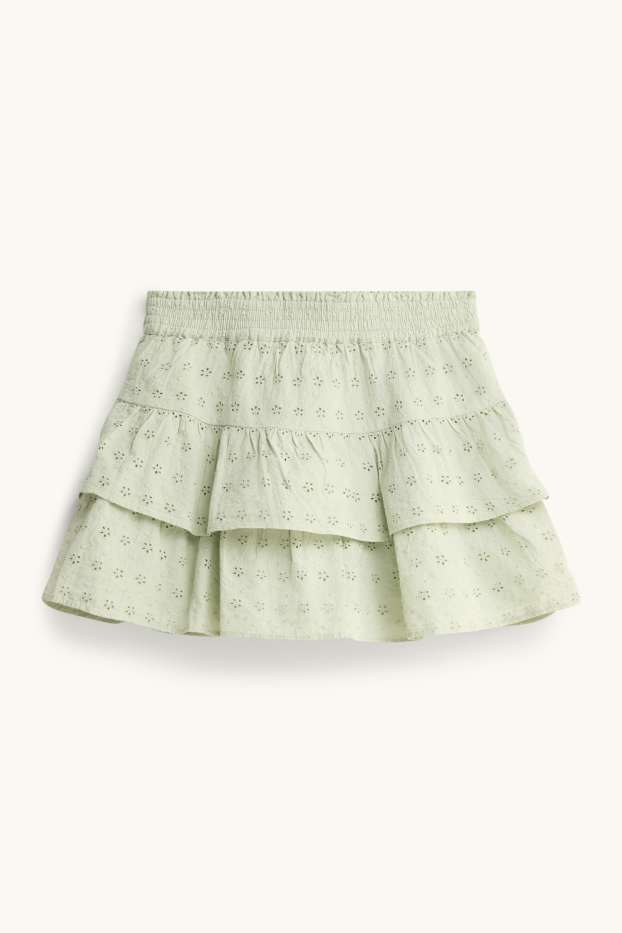 Women - Skirt - broderie anglaise - light green