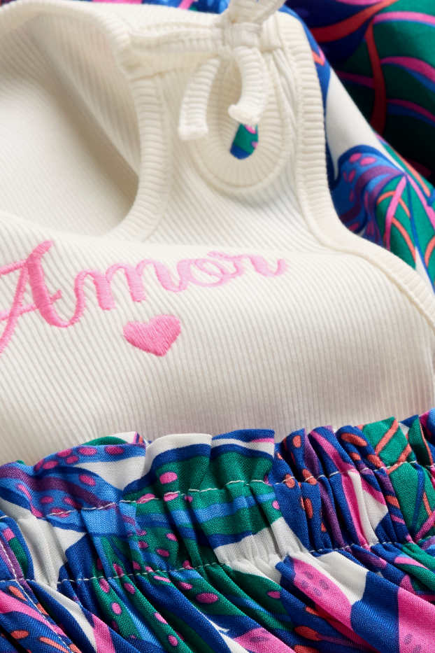 Kinder Mädchen - Blume - Set - Top und Stoffhose - 2 teilig - weiß / rosa