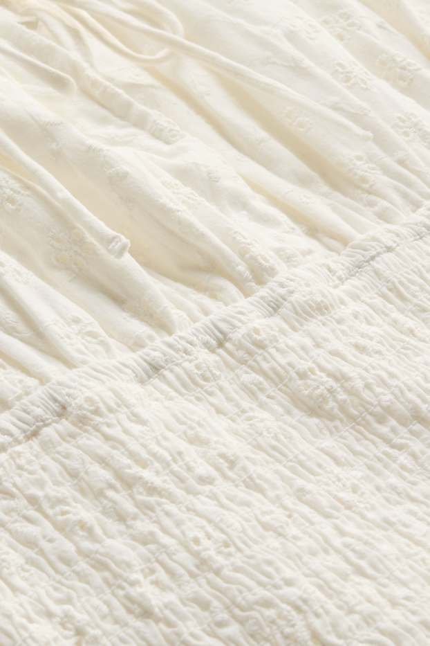 Femmes - Chemisier court - broderie anglaise - blanc