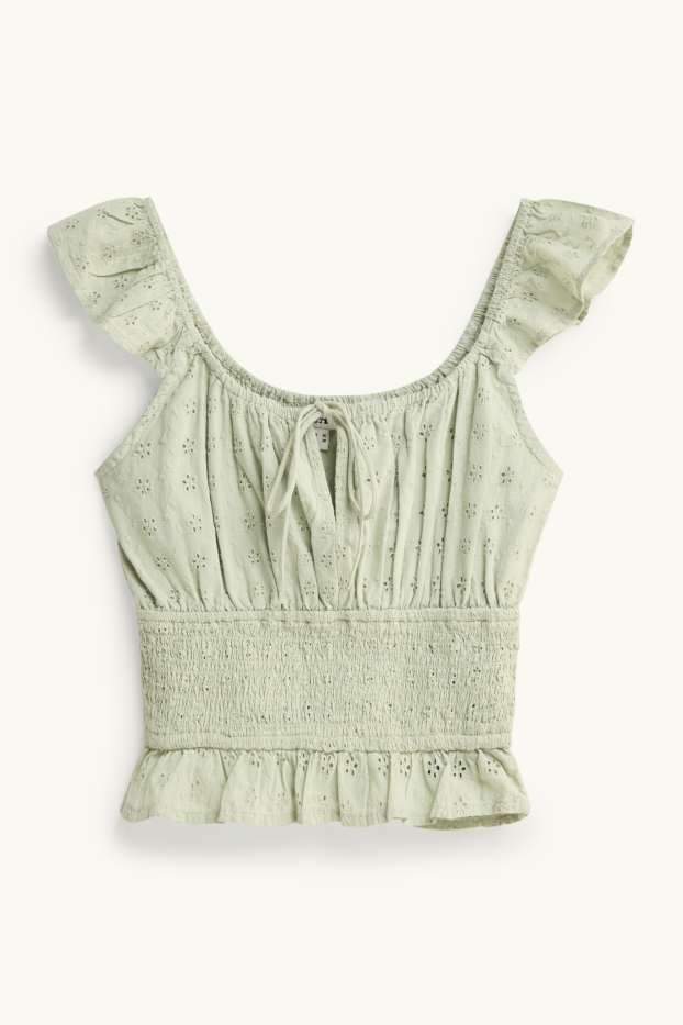 Dona - Brusa crop - brodat anglès - verd clar