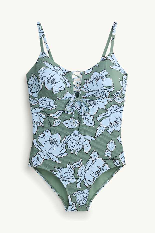 Women - Swimsuit - padded - LYCRA® - floral - textured - green