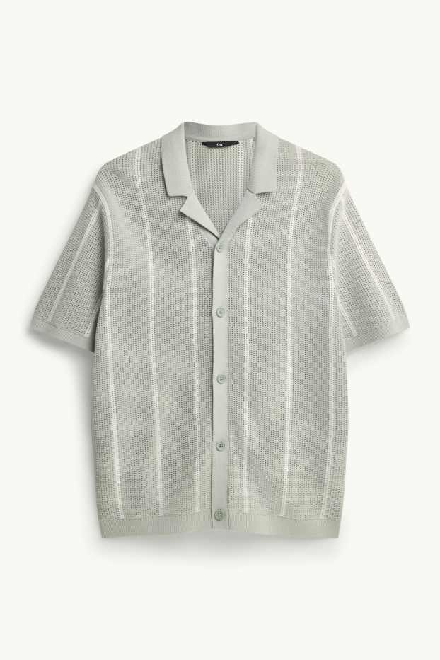 Herren - Strick-Hemd - Regular Fit - Reverskragen - gestreift - hellgrün