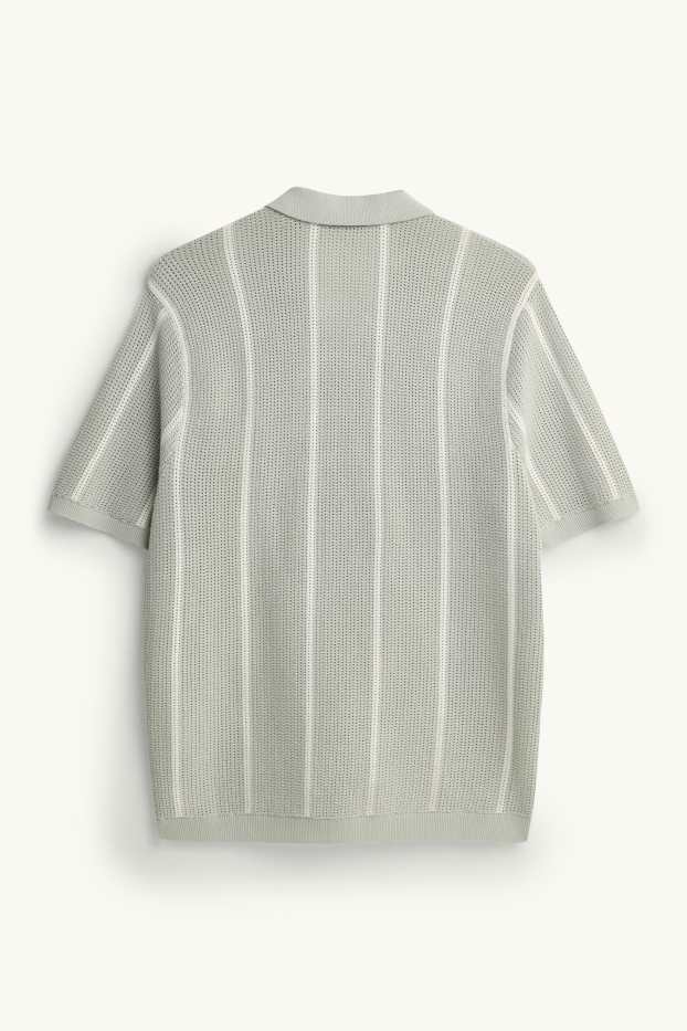 Herren - Strick-Hemd - Regular Fit - Reverskragen - gestreift - hellgrün