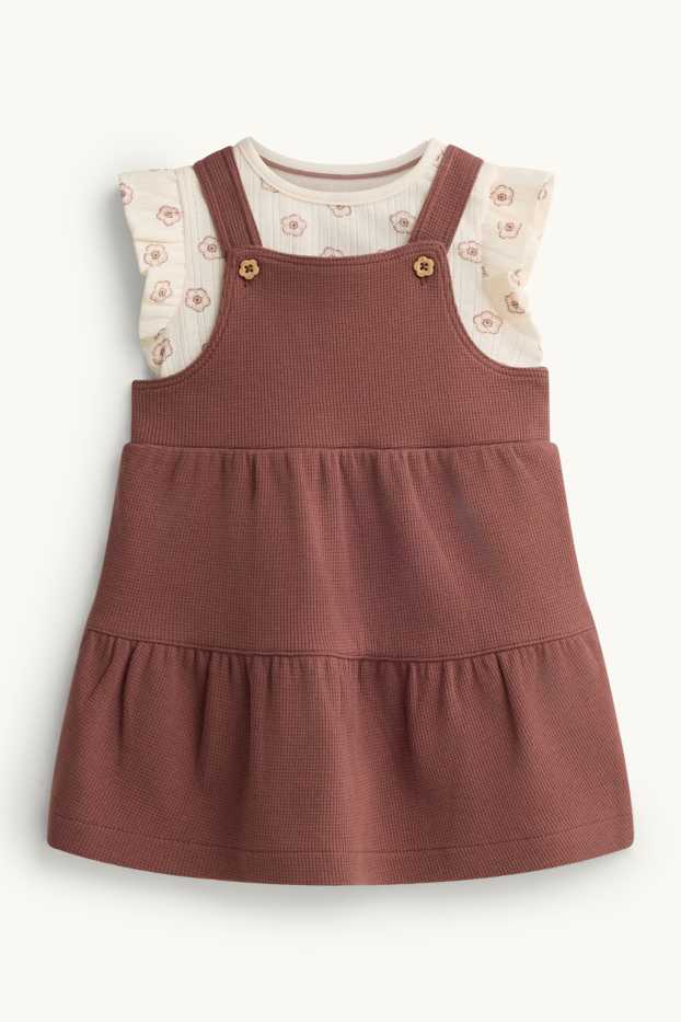Baby Mädchen - Blümchen - Baby-Outfit - 2 teilig - strukturiert - braun / cremeweiss