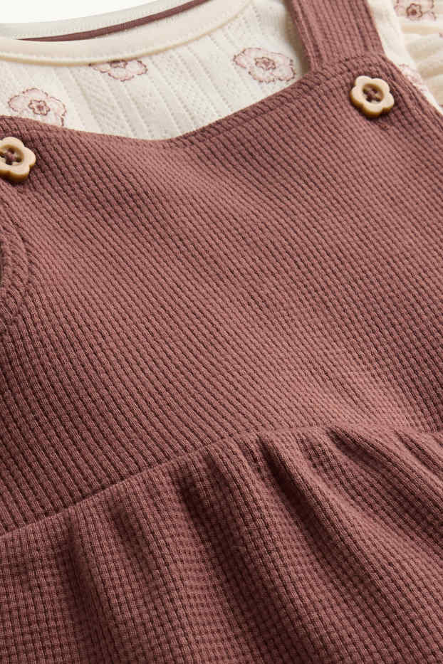 Baby Mädchen - Blümchen - Baby-Outfit - 2 teilig - strukturiert - braun / cremeweiss
