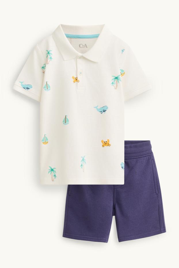 Kinderen: jongens - Vakantie - set - poloshirt en korte broek - 2-delig - blauw / wit