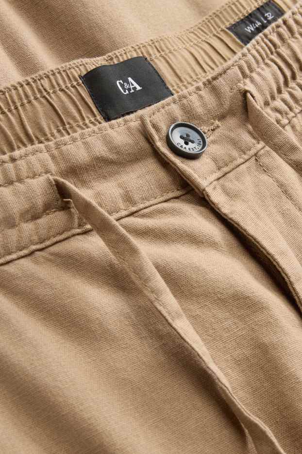 Hommes - Chino - tapered fit - lin mélangé - marron clair