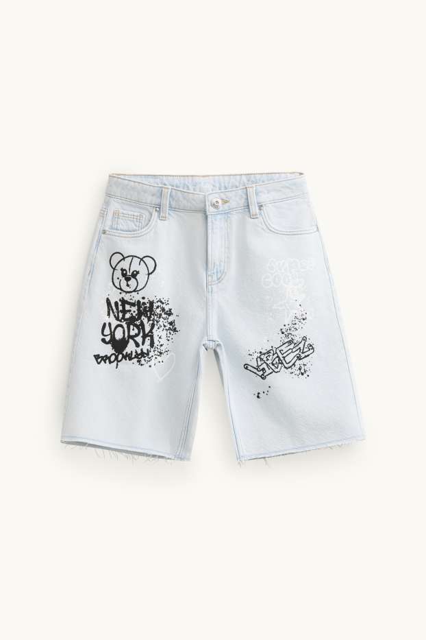 Children Girls - Graffiti - denim shorts - light blue