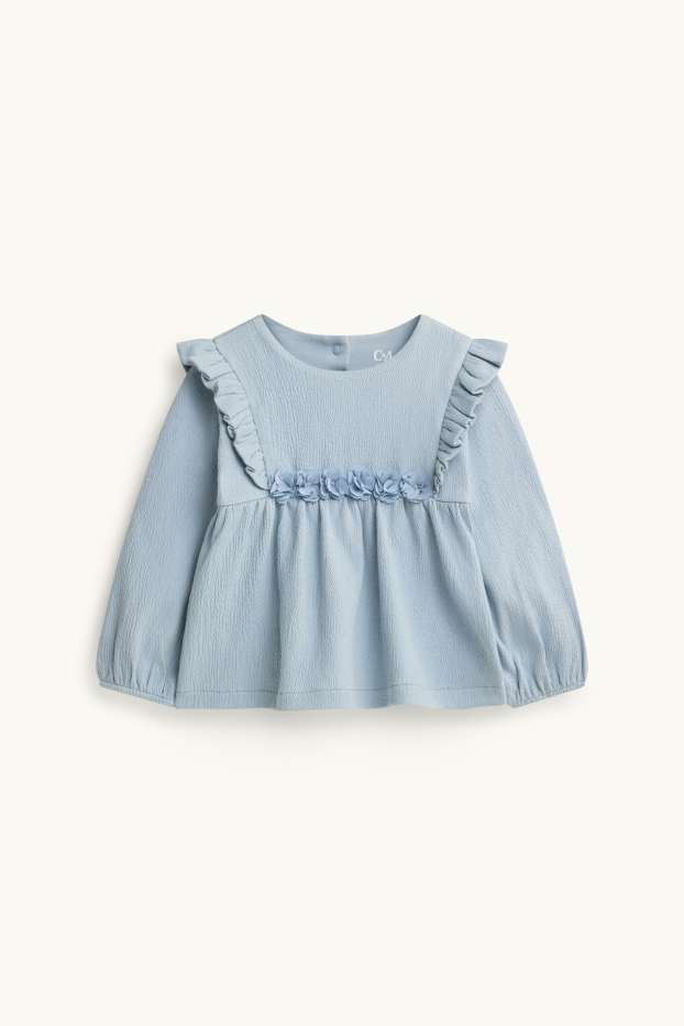Bébés filles - Petites fleurs - haut à manches longues bébé - bleu clair