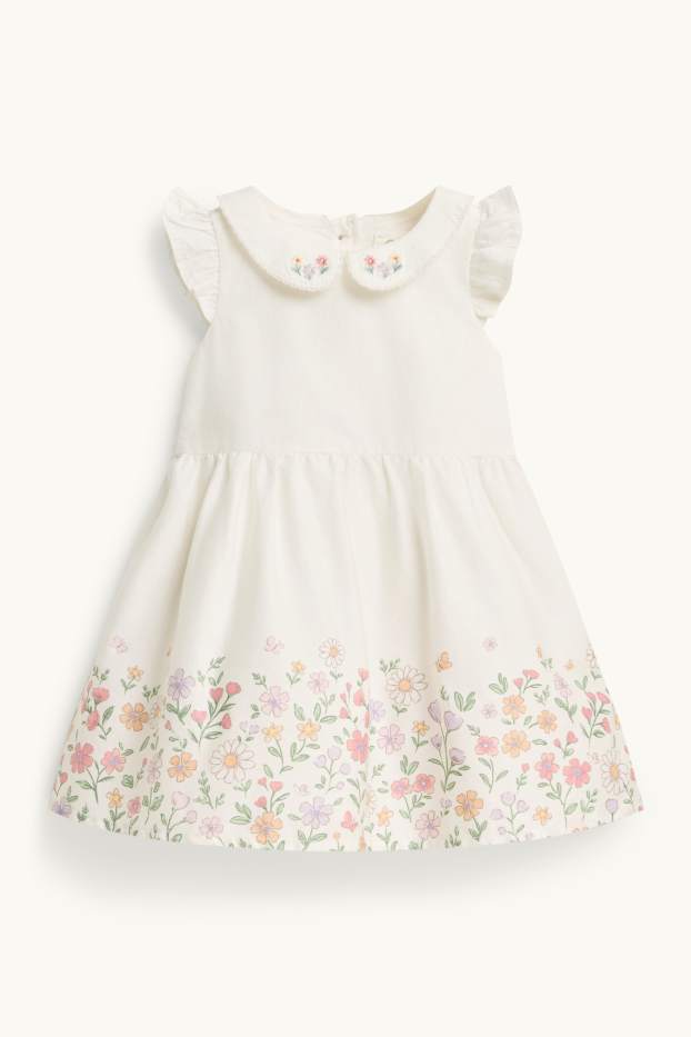 Baby: meisjes - Bloemetje - babyjurk - wit