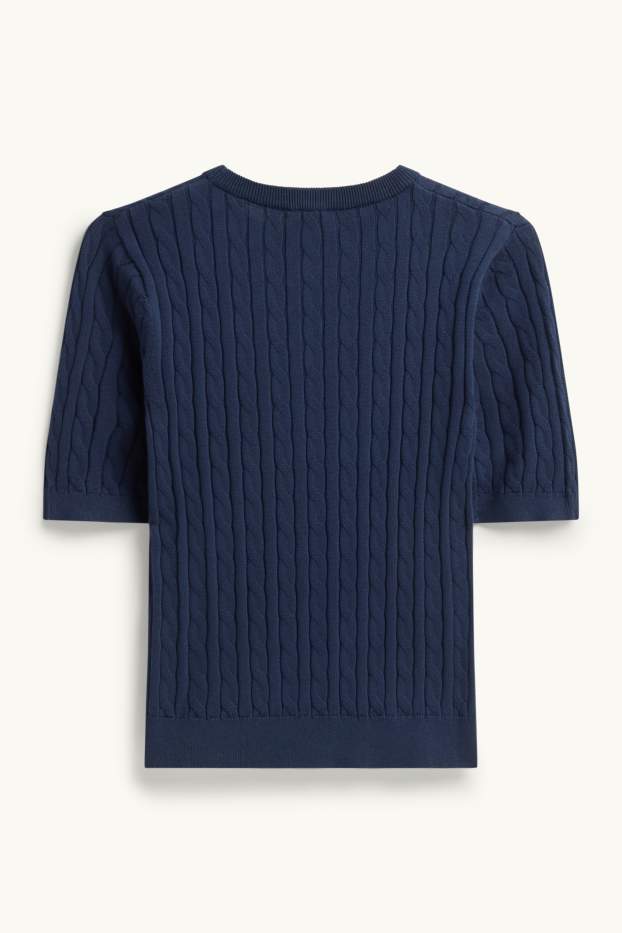 Dames - Gebreide trui - korte mouwen - kabelpatroon - blauw