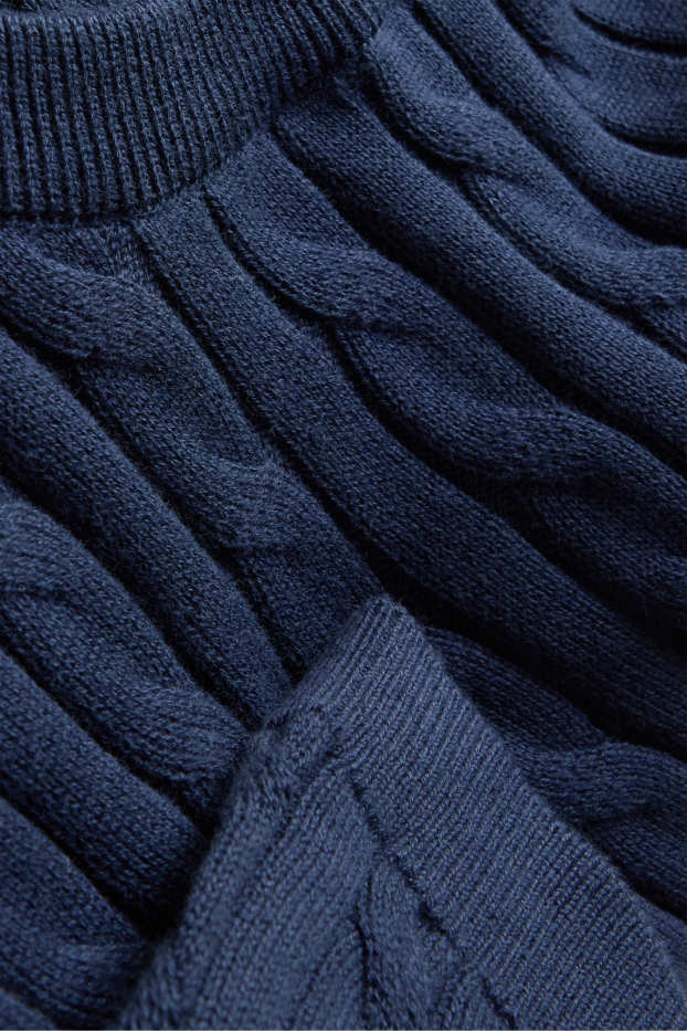 Dames - Gebreide trui - korte mouwen - kabelpatroon - blauw