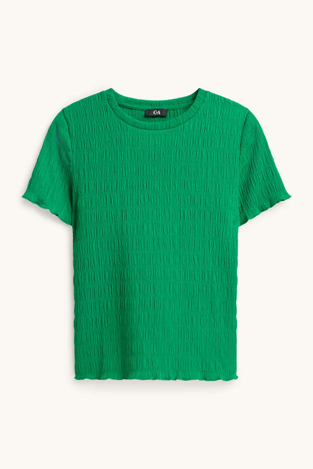 Dona - Samarreta de màniga curta - regular fit - frunzida - verd